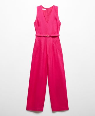 MANGO Women's Belt Linen Jumpsuit - Macy's