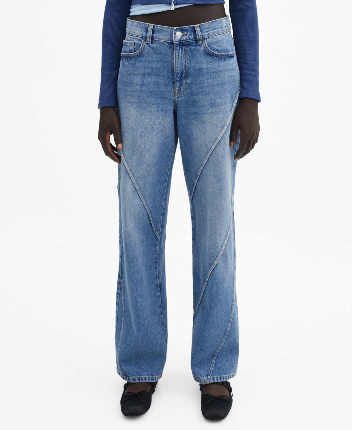 Mango Women's Wide Leg Jeans With Decorative Seams In Open Blue