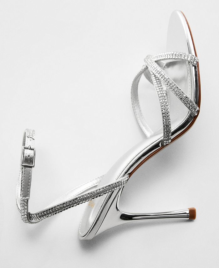 Lace bow cross strap rhinestone sandals for women in summer 2024, popular new fairy style sexy versatile high heels