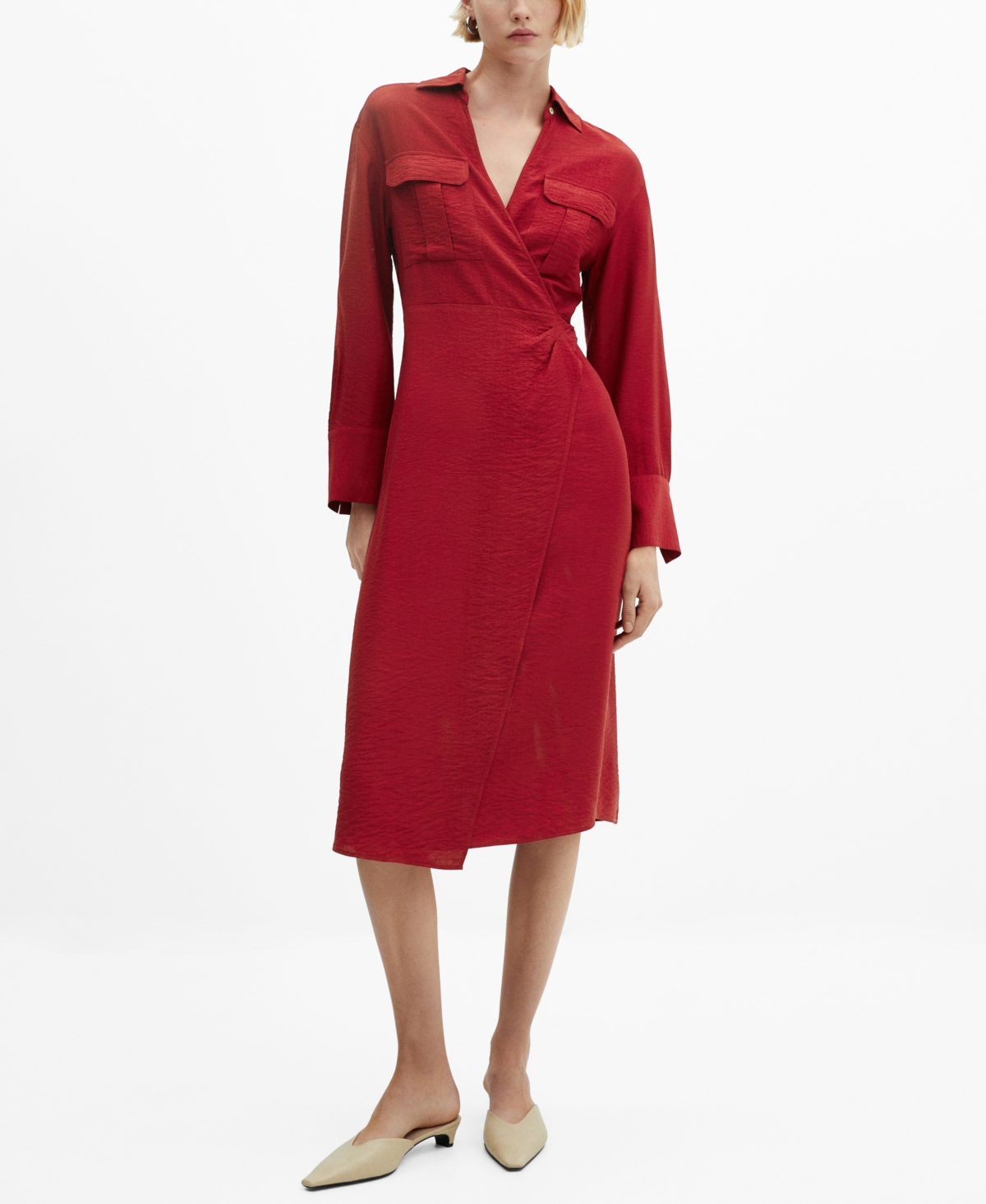 Mango Wrapped Midi Dress Red In Rouge