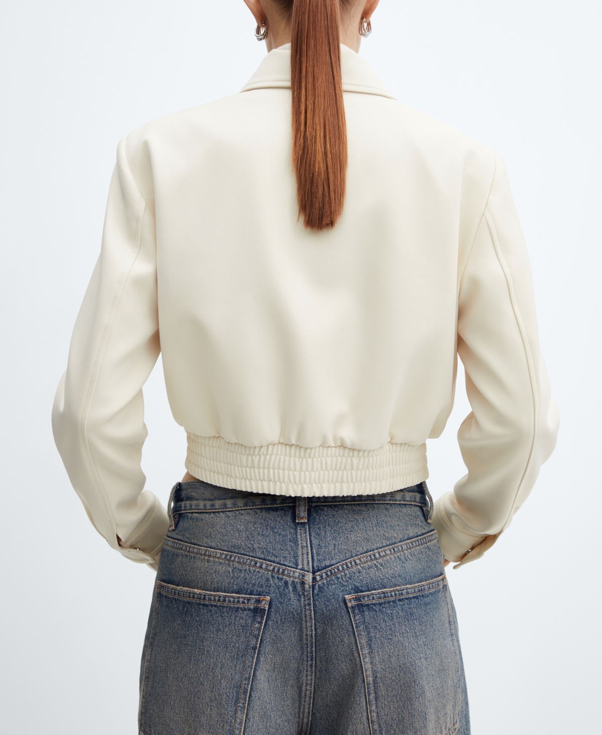 Shop Mango Women's Shoulder Pads Detail Cropped Jacket In Medium Bro