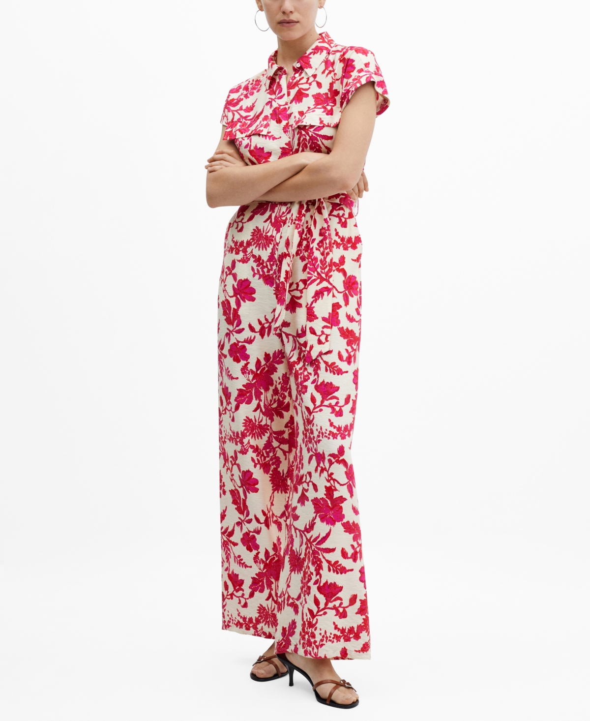 Shop Mango Women's Floral Print Jumpsuit In Bright Red