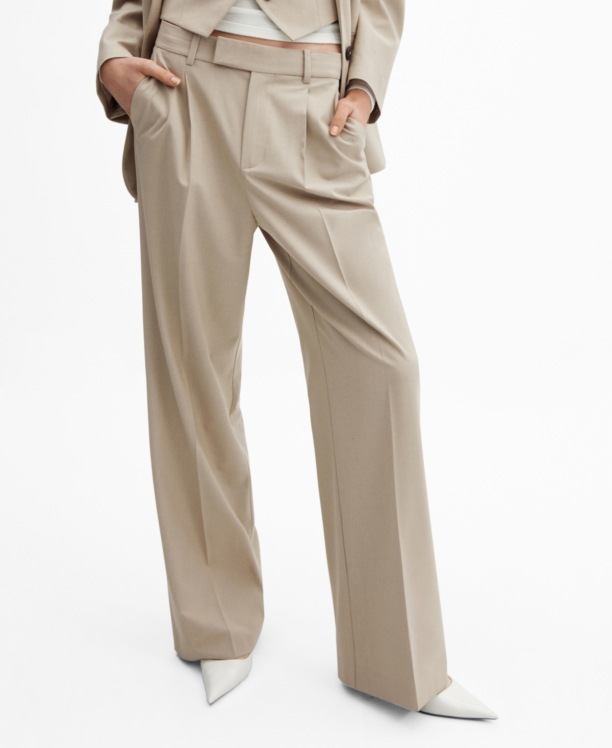 Shop Mango Women's Wide Leg Suit Pants In Light Beig