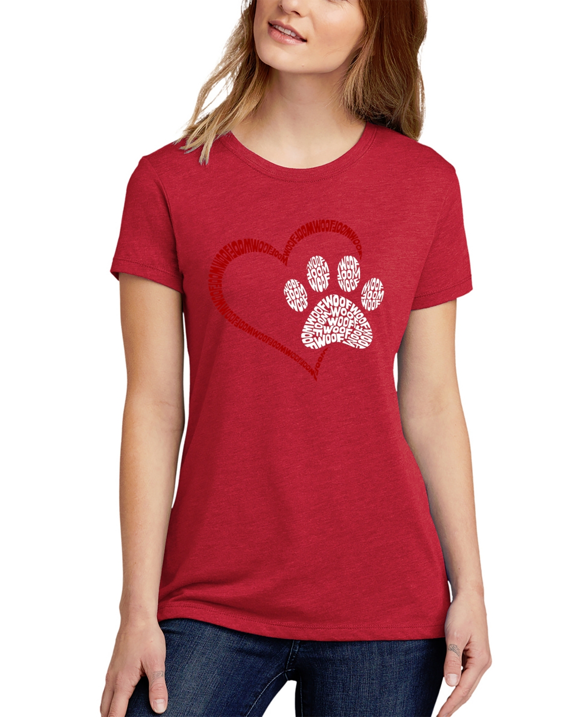 Shop La Pop Art Women's Premium Blend Word Art Paw Heart T-shirt In Red