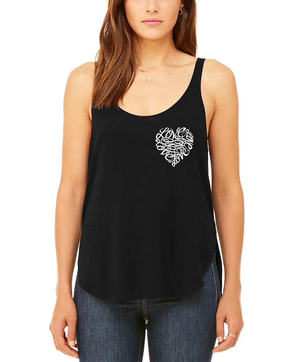 LA POP ART WOMEN'S PREMIUM WORD ART CURSIVE HEART FLOWY TANK TOP 