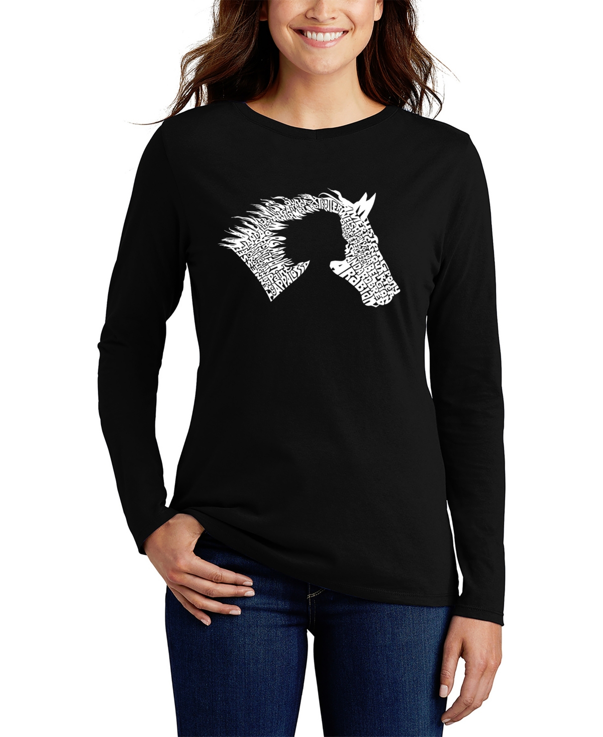 Shop La Pop Art Women's Word Art Girl Horse Long Sleeve T-shirt In Black