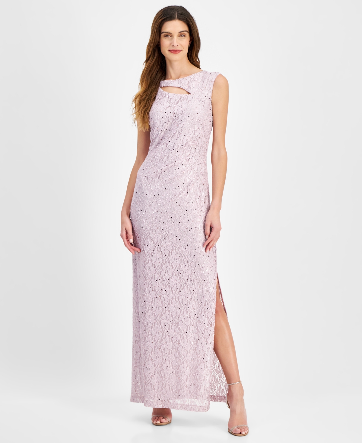 Shop Connected Women's Lace Cutout Cap-sleeve Gown In Pale Orchid