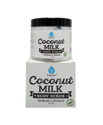 Advanced Facial & Body Cleansing Brush With Extended Handle & Coconut Milk Body Scrub 14oz, with Dead Sea Salt, Almond Oil and Vitamin E