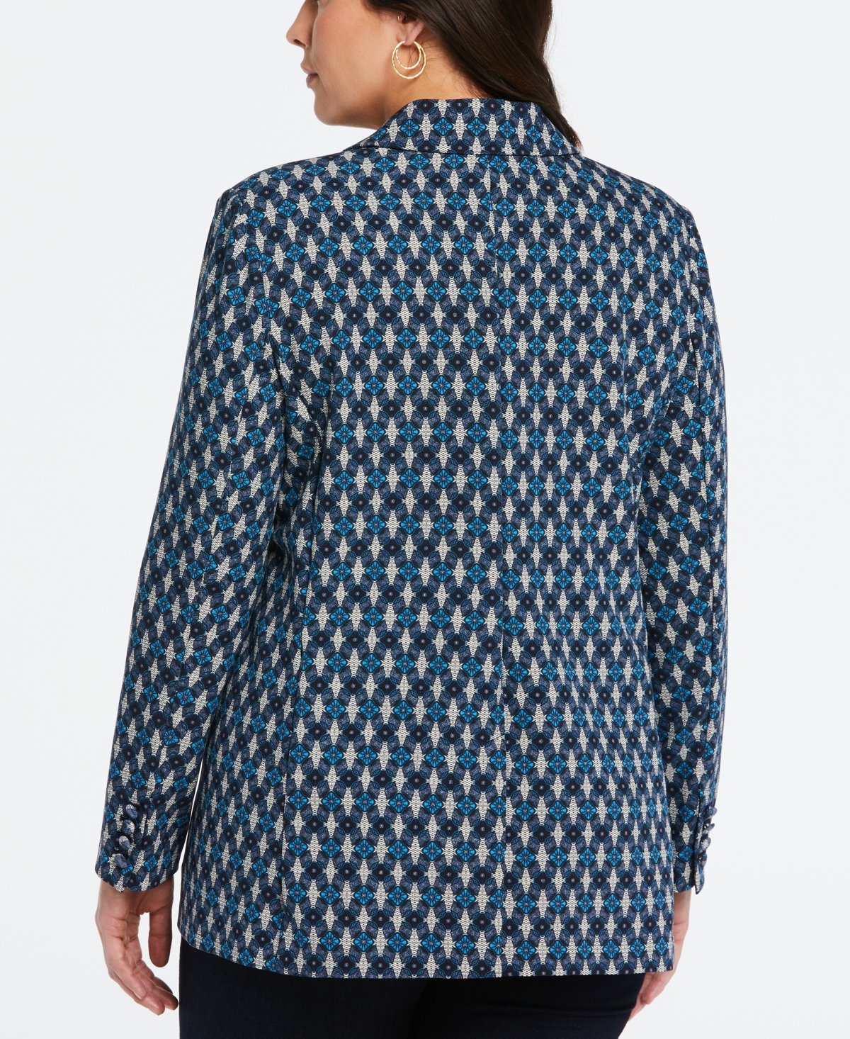 Ella Rafaella Plus Size Lined Medallion Print Single Breasted Blazer