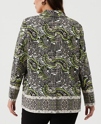 ELLA Rafaella Plus Size Unlined Paisley Print Single Breasted Blazer