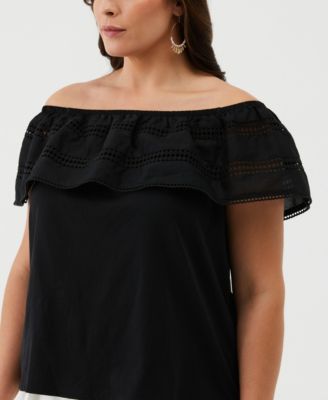 Plus Size Embroidered Off the Shoulder Top