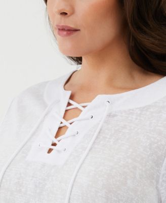 Plus Size Plus Size Eco Solid Lace-Up Short Sleeve T-Shirt 