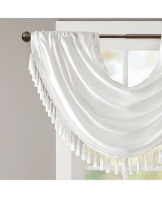 Elena Faux Silk Waterfall Embellished Valance Window Valance for Bedroom and kitchen, Lining and Rob Pocket/Back Tab valances for windows for Living Room, Width 46 length 38 inches, White curtain with valance