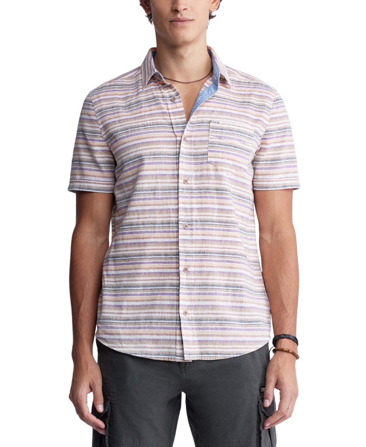 Shop Buffalo David Bitton Men's Sotaro Striped Short-sleeve Shirt In Sunset Purple