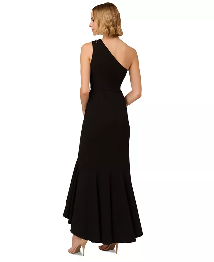 Women's Beaded One-Shoulder Crepe Gown - thumbnail 9