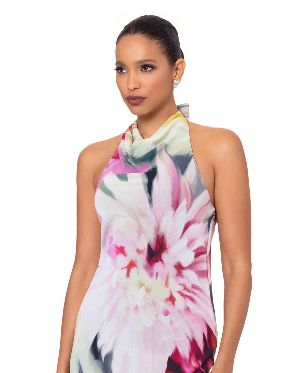 Shop Betsy & Adam Women's Floral-print Halter Gown In Fucshia,blush