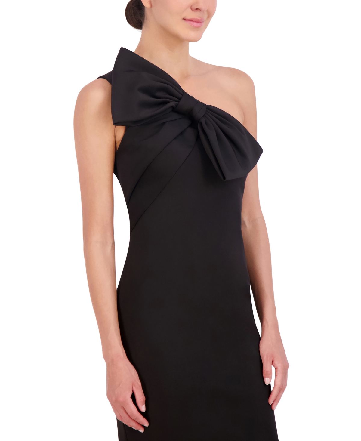 Shop Eliza J Women's Bow-trim One-shoulder Sheath Dress In Black