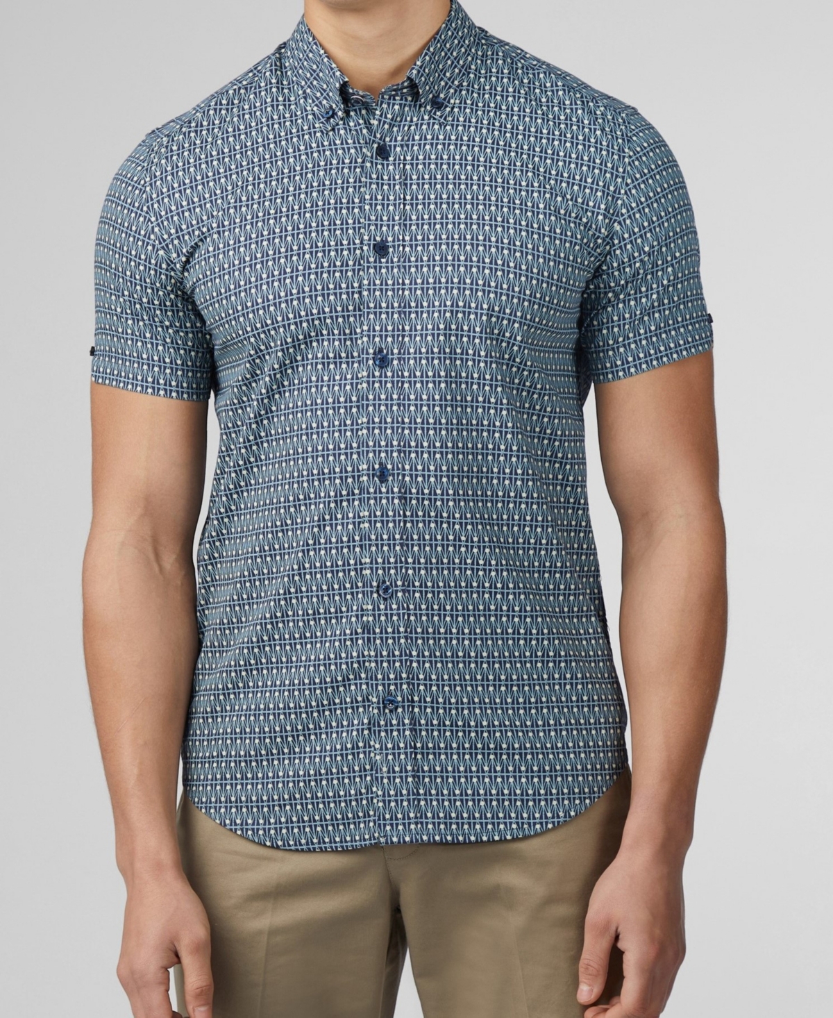 Men's Geo Spot Print Short Sleeve Shirt - Petrol