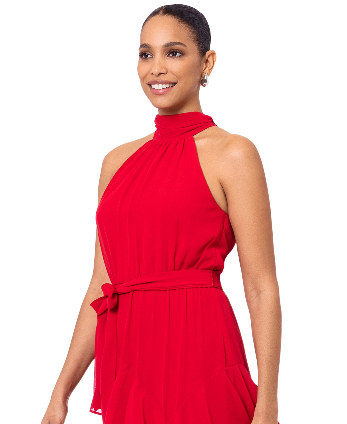 Shop Betsy & Adam Women's Ruffled Halter Gown In Red