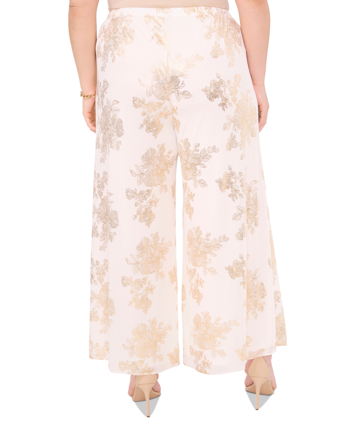 Msk Plus Size Printed Chiffon Pull-On Palazzo Pants -Gold