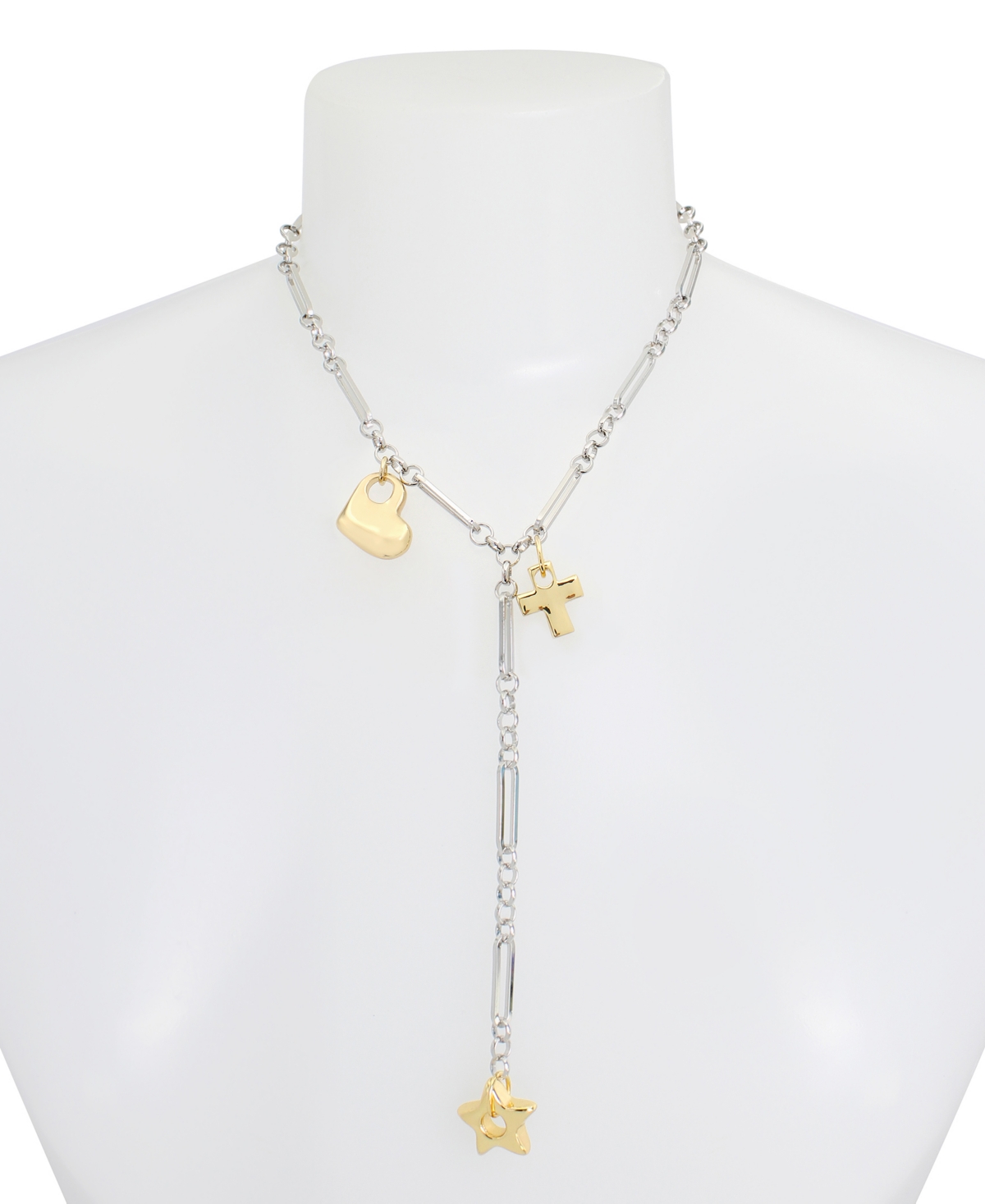 Shop Steve Madden Two-tone Puffy Icon Charm Y Necklace In Twotone