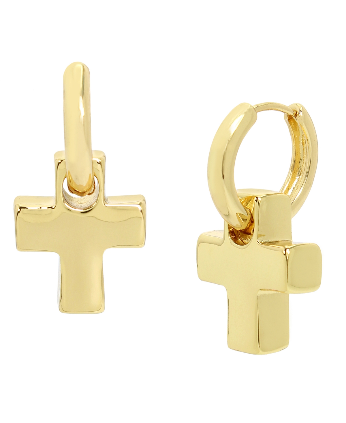 Gold Puffy Cross Charm Huggie Earrings - GOLD