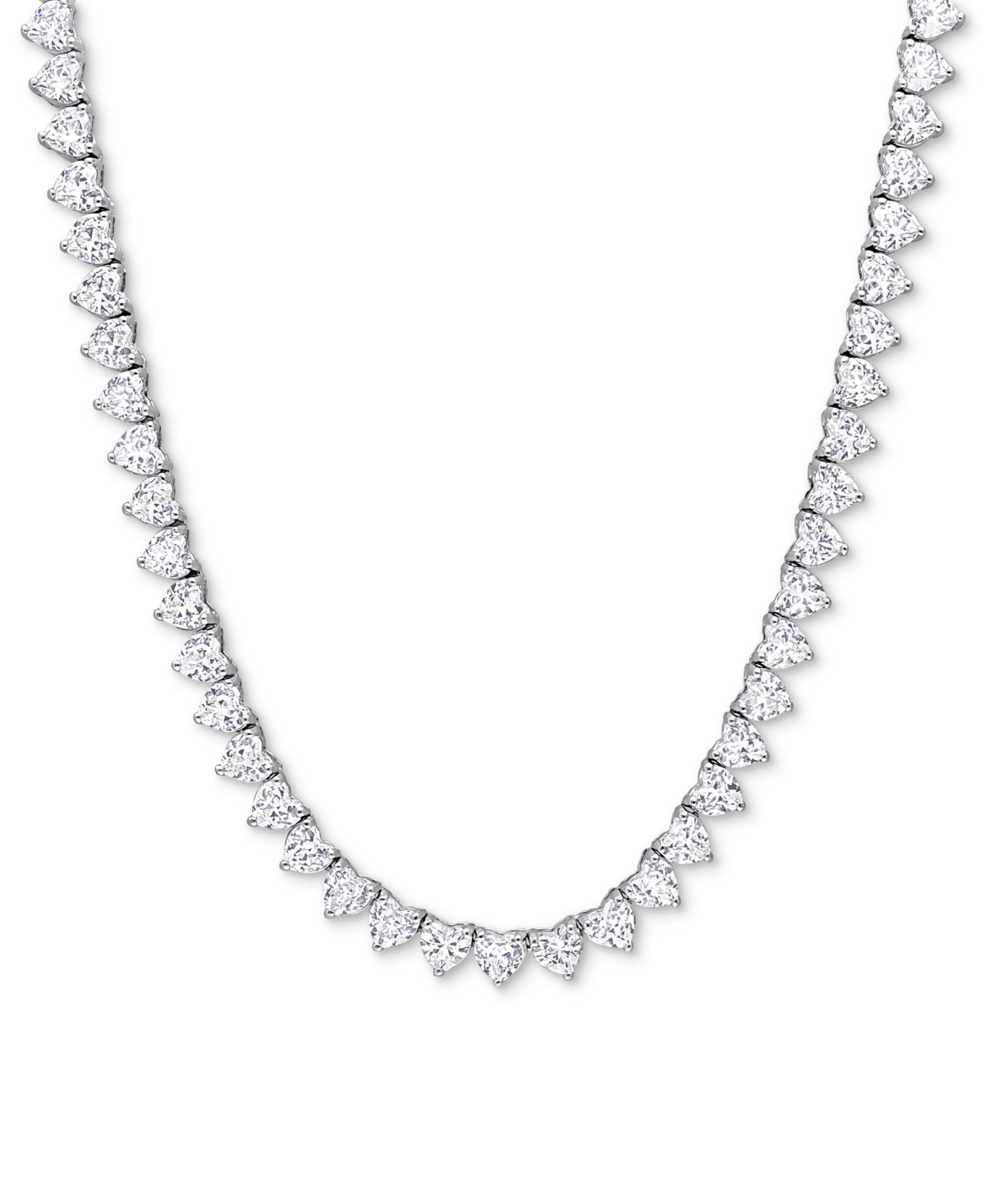 Macy's Lab-grown White Sapphire Heart 18" Tennis Necklace (31-1/5 Ct. T.w.) In Sterling Silver In White Sapphire