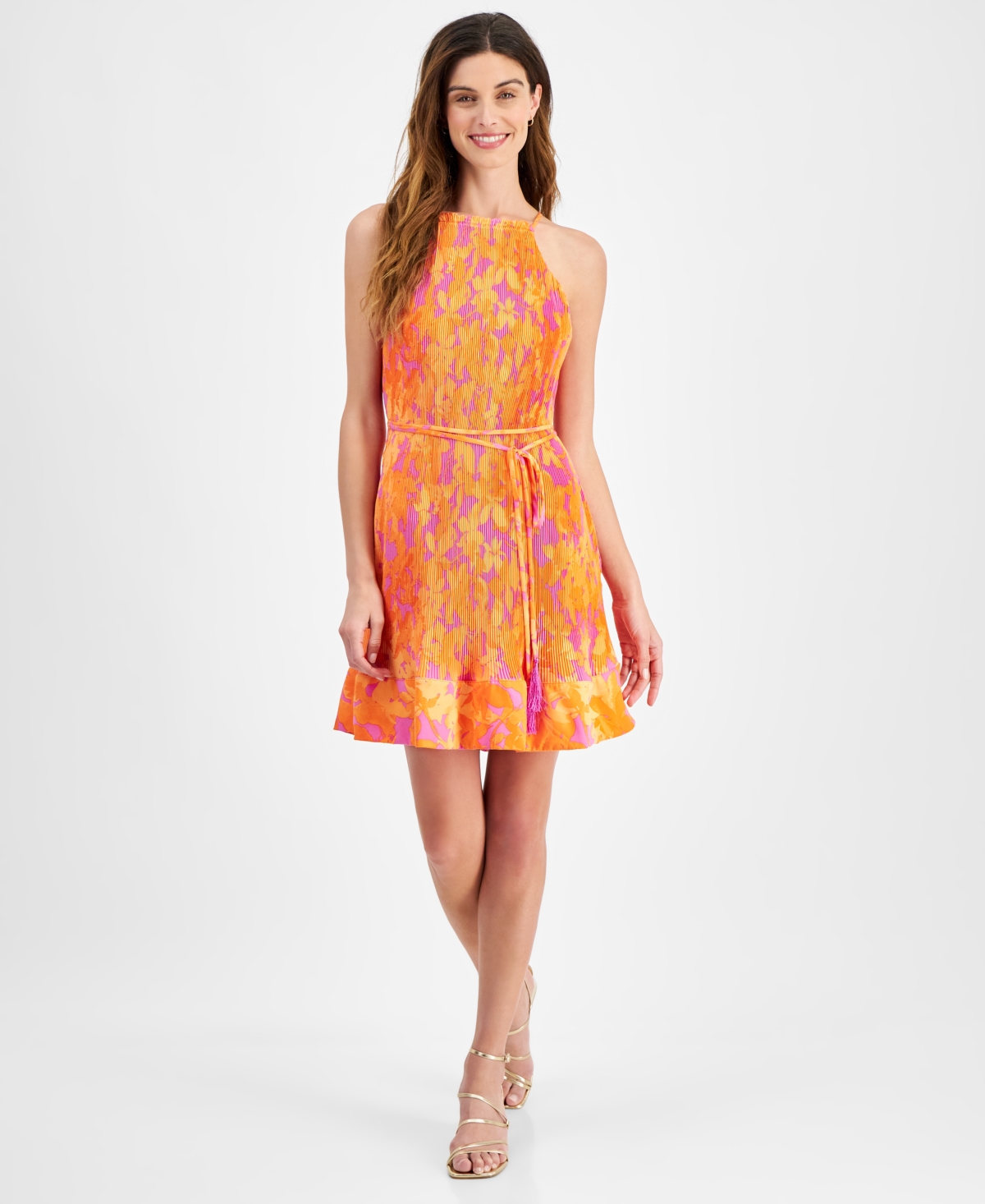 Taylor Petite Floral-print Pleated A-line Dress In Phloxmanda