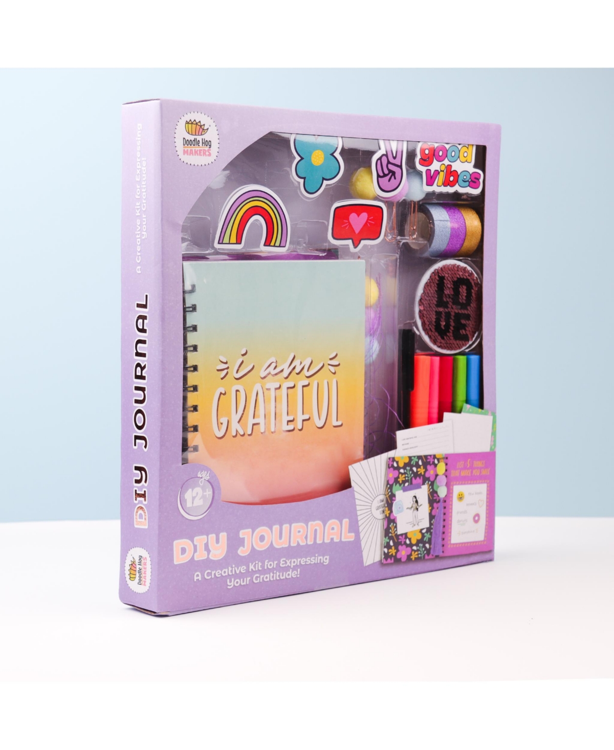 Doodle Hog Diy Gratitude Affirmation Journal for Girls, Journaling Set - Journal Kit Includes 100 Page Journal, Stickers, Keychain, Markers, Washi Tap