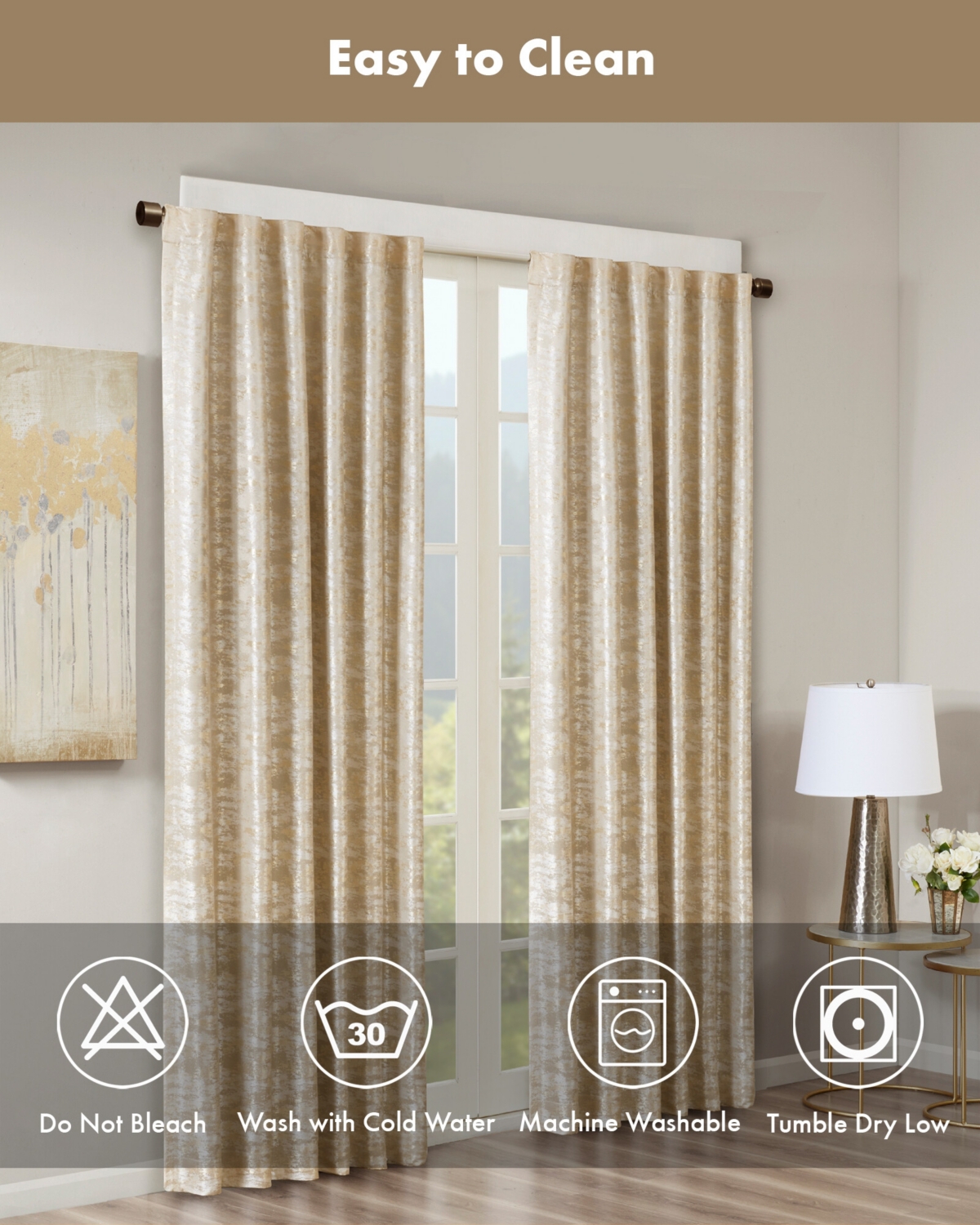 SunSmart Cassius Jacquard Lined Total blackout curtains for bedroom, Rod Pocket/Back Tab Single Curtain Panel for Living Room, Width 50 length 84 inch