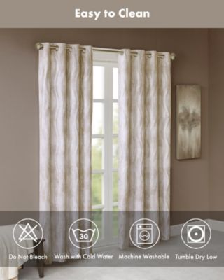Victorio Jacquard Total Blackout Curtain Panel for bedroom, Silver grommet top fit up to 1.25 inches rod Single Curtain Panel for Living Room, Width 50 length 84 inches, Pitch Black Ambiance Ivory 1 Window Panel