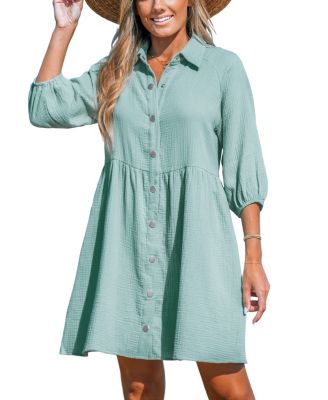 button up beach dress Organic Cotton Shirt Dress with Pockets | Relaxed Button-Down Maxi Dress -  Beach Coverup- Bohemian Shirt Dress
