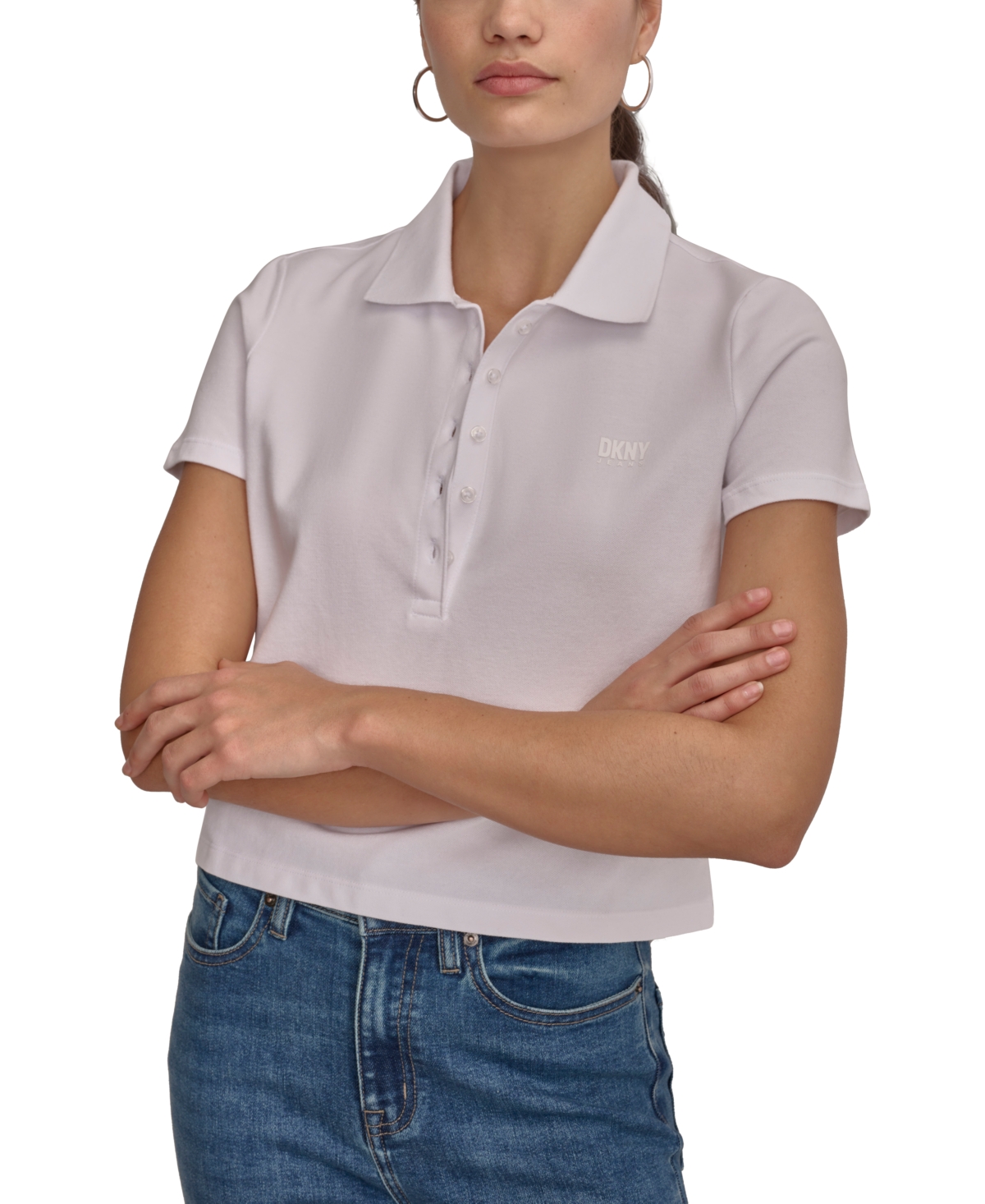 Women's Cropped Relaxed-Fit Polo - White