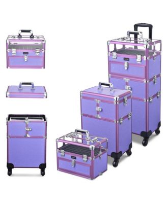 2in1 Nail Polish Organizer Rolling Makeup Train Case Manicure Purple