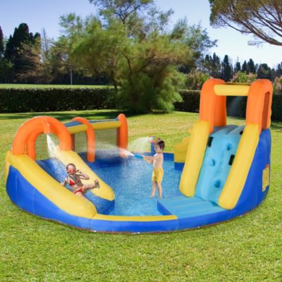 Inflatable Water Slide with Pool Gun Basket Climbing Wall with 750W Inflator