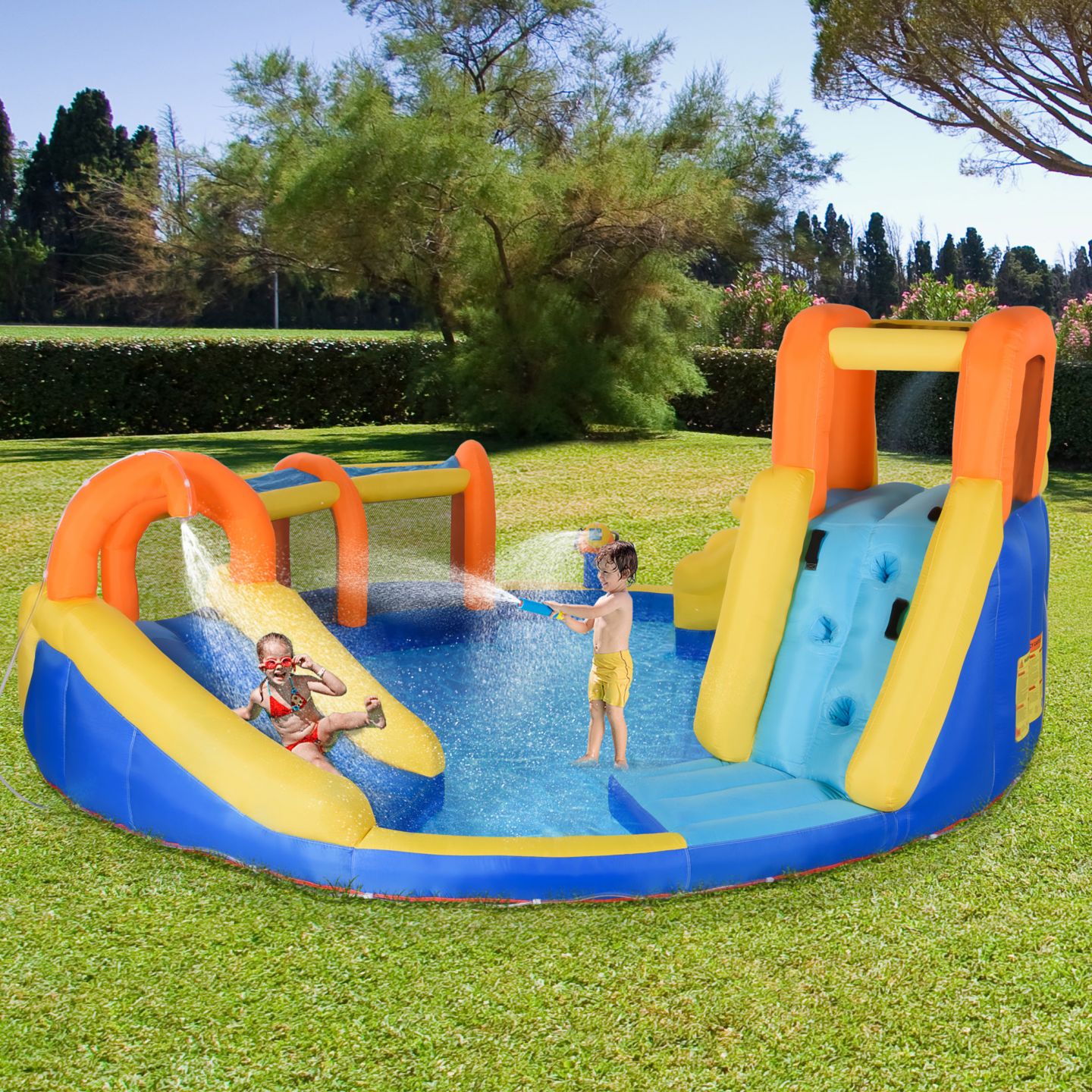 Детская игрушка Outsunny Inflatable Water Slide with Pool Gun Basket Climbing Wall with 750W Inflator — фото 2