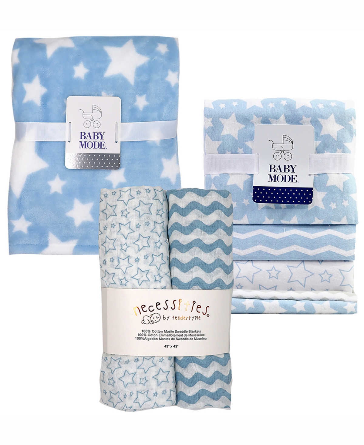 Tendertyme Baby Boys Stars Nursery Blanket Collection, 7 Piece Set In Blue And White