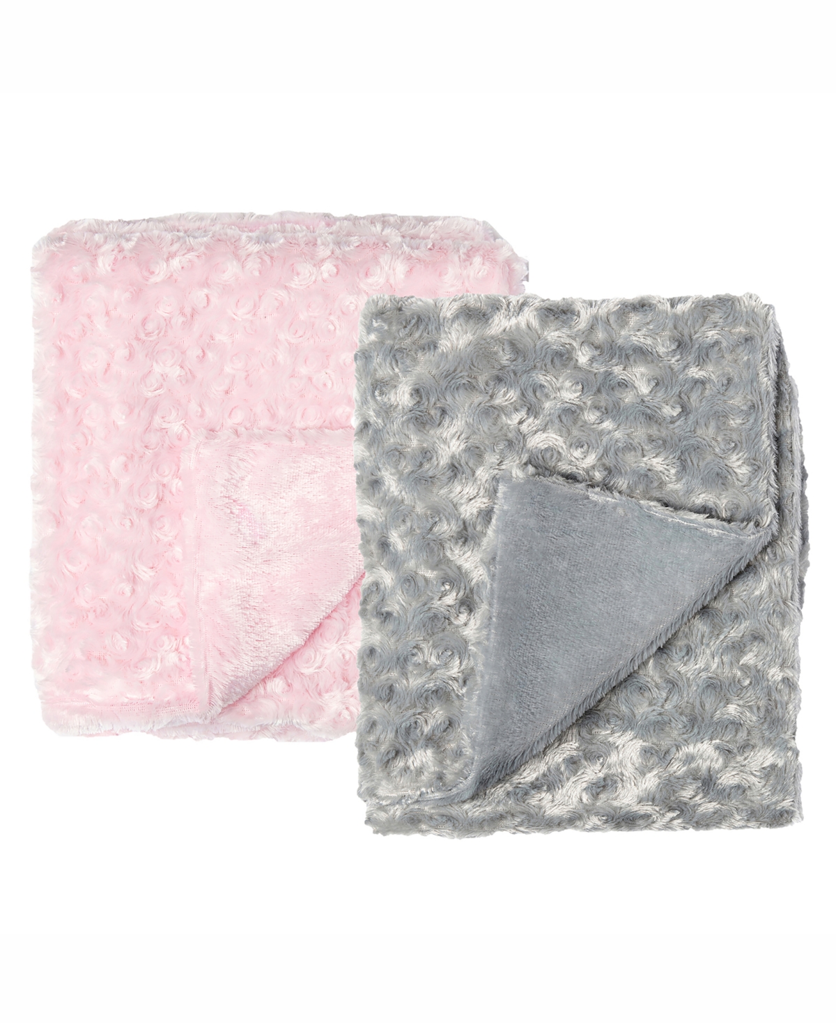 Shop Tendertyme Baby Girls Curly Plush Baby Blankets, Pack Of 2 In Pink And Gray
