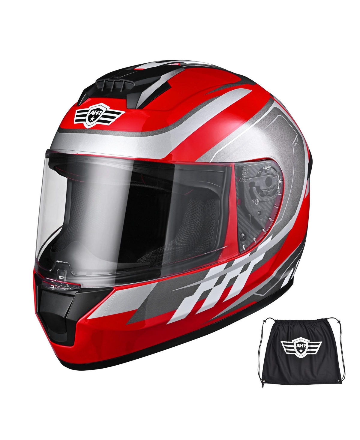 Run-F3 Full Face Motorcycle Helmet Dot Approved Street Bike Removable Liner S - Red