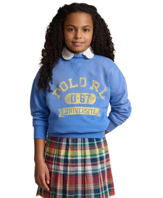 폴로 랄프로렌 Polo Ralph Lauren Big Girls Logo Graphic Terry Sweatshirt,New Eng Blue with Oasis Yellow