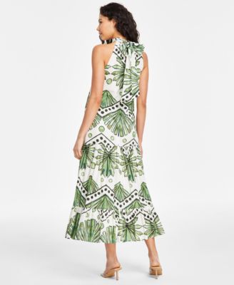 MSK Women's Printed Cotton Halter Mock Neck Maxi Dress