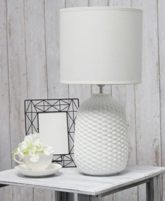 20.4" Tall Traditional Ceramic Purled Texture Bedside Table Desk Lamp with White Fabric Drum Shade
