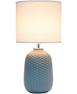 20.4" Tall Traditional Ceramic Purled Texture Bedside Table Desk Lamp with White Fabric Drum Shade