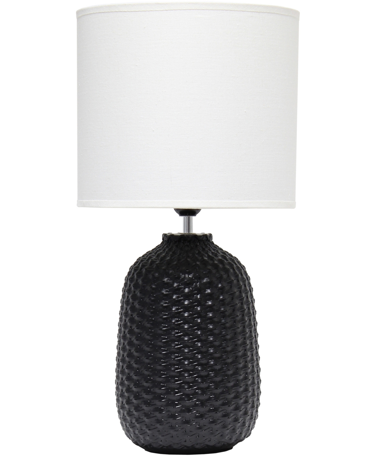Shop Simple Designs 20.4" Tall Traditional Ceramic Purled Texture Bedside Table Desk Lamp With White Fabric Drum Shade In Black