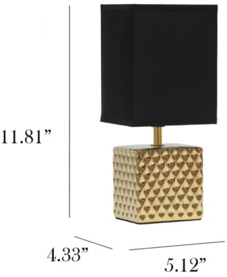 11.81" Tall Contemporary Petite Hammered Metallic Gold Square Bedside Table Desk Lamp with Rectangular Black Fabric Shade 