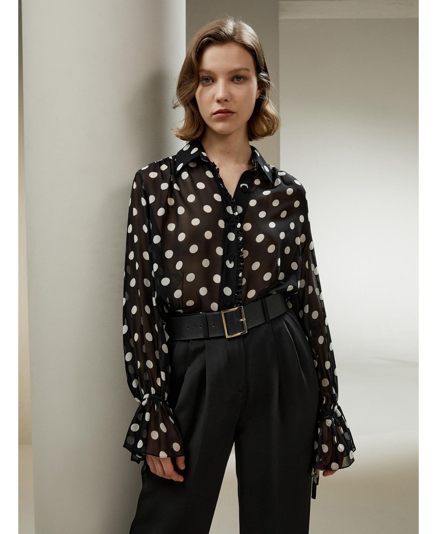 Женская блузка LILYSILK Polka Dots Georgette, цвет: Белый чёрный — фото 4
