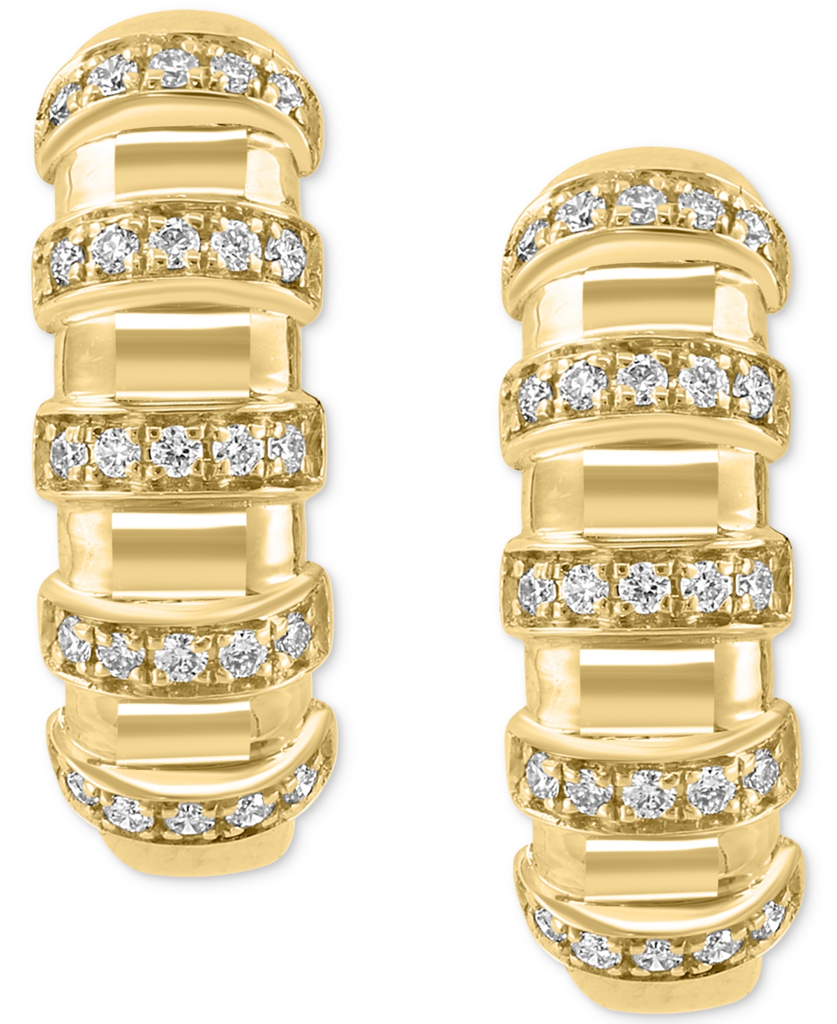 Shop Effy Collection Effy Diamond Multirow Small Huggie Hoop Earrings (1/5 Ct. T.w.) In 14k Gold, 0.625" In Yellow Gol