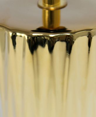 11.61" Tall Contemporary Ruffled Metallic Gold Capsule Bedside Table Desk Lamp with Black Drum Fabric Shade