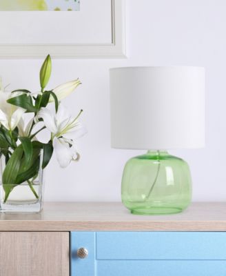 Glass Table Lamp with Fabric Shade, Green with White Shade