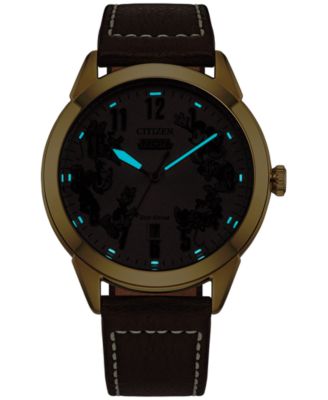 Eco-Drive Men's Disney Brown Leather Strap Watch 41mm